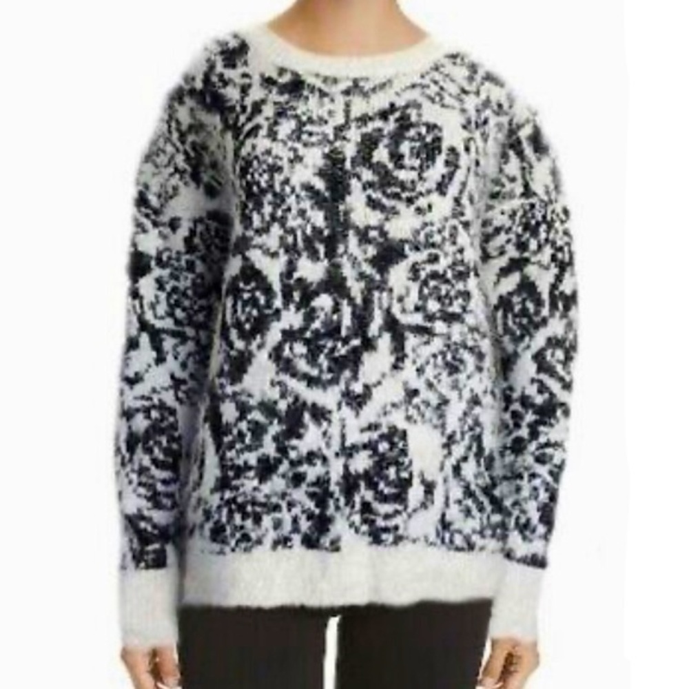Adrianna Papell Fuzzy Black and White Sweater